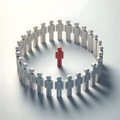 3D render of people icons standing in a circle, team and inclusion concept, minimal scene

