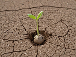 Resilient Seedling Emerging from Dry Cracked Earth