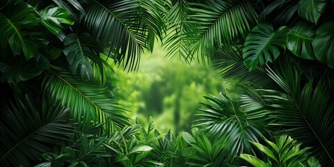 Lush Tropical Rainforest Canopy with Exotic Plants and Vibrant Wildlife in a Serene Environment
