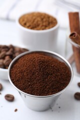 Instant coffee powder on light table, closeup