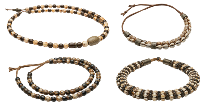 Primitive jewelry necklaces on transparent background  