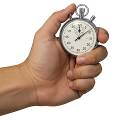 Hand Holding a Vintage Stopwatch, Ready to Time an Event