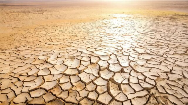 Cracked arid land reveals the severe effects of prolonged drought; dry earth illustrating desertification and ecological impact in hot climate.