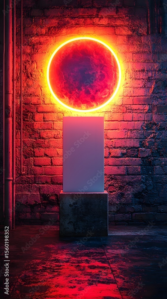 Canvas Prints glowing neon speaker with 3d soundwave effects and a subtly illuminated blank card