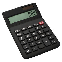 High-Angle Close-up of a Black Calculator Displaying 889