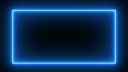 Neon rectangle frame icon illustration on black background. Rectangular frame with moving line. Neon light rectangle frame border illustration.