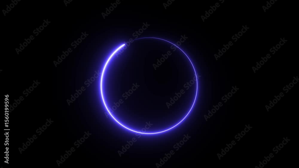Wall mural abstract neon circle loading icon animation on black background. glowing neon circle icon and 4k ani