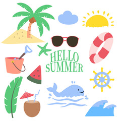 해변, 여름, 세트, 바다