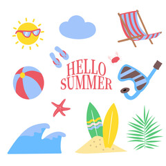 해변, 여름, 세트, 바다