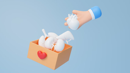 National Donor day, Transplant, surgery and doctors with organ in hospital for medical service, procedure and operation, charity donation or medical nonprofit concept. Healthcare. 3d rendering
