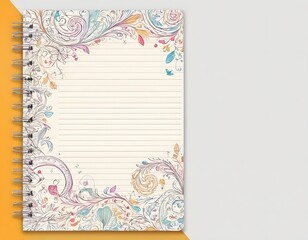 Notebook-style decorative school frame with spiral binding and doodle border. for educational designs