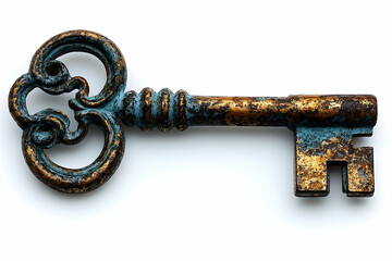 Ornate antique key on white background (6)