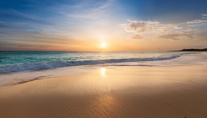 Obraz premium soft sand beach and blur tropical sea with sunset sky