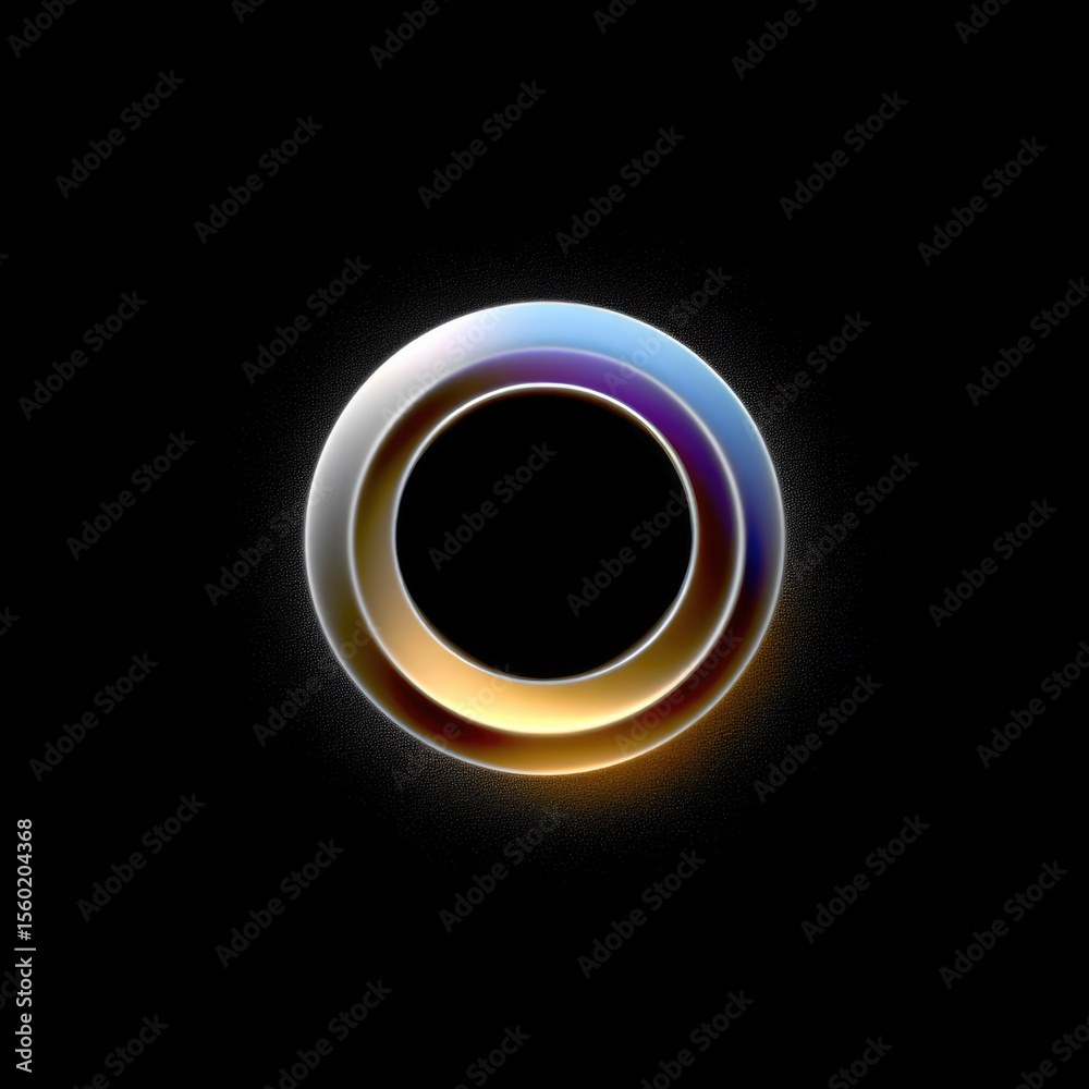 Poster glowing circle icon abstract ring metallic gradient digital art futuristic minimal black background 