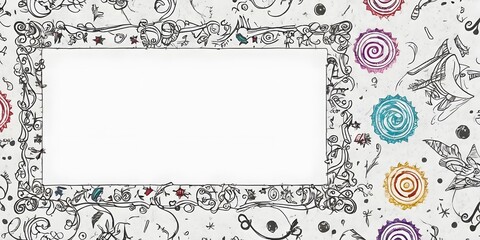 Notebook-style decorative school frame with spiral binding and doodle border. for educational designs