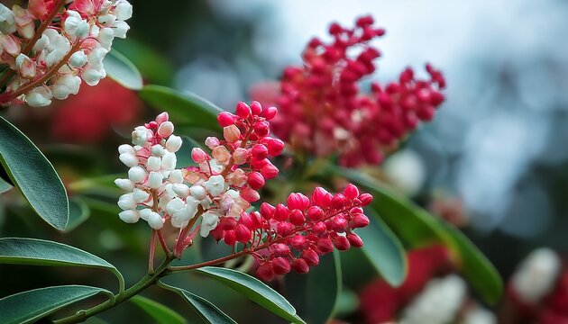 red and white flowers of salal berry plant