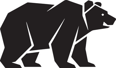 Geometric style black bear silhouette walking forward facing right