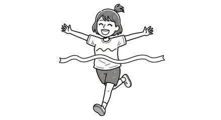 Fototapeta premium Isolated Cartoon Girl Crossing Finish Line