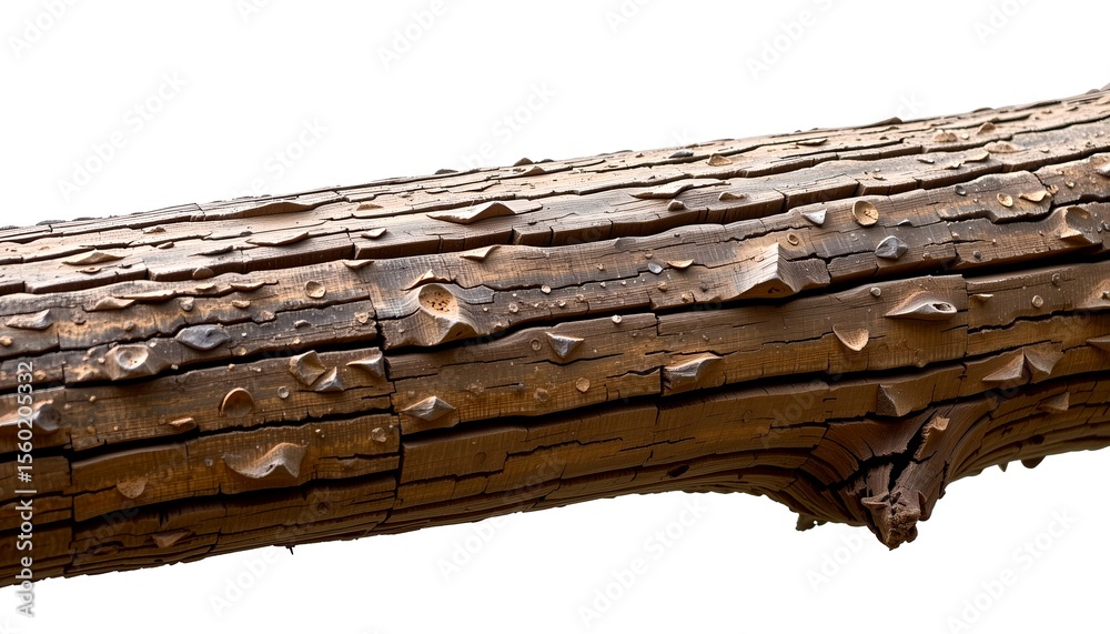 Poster a detailed view of a textured wooden branch with visible cracks and patterns
