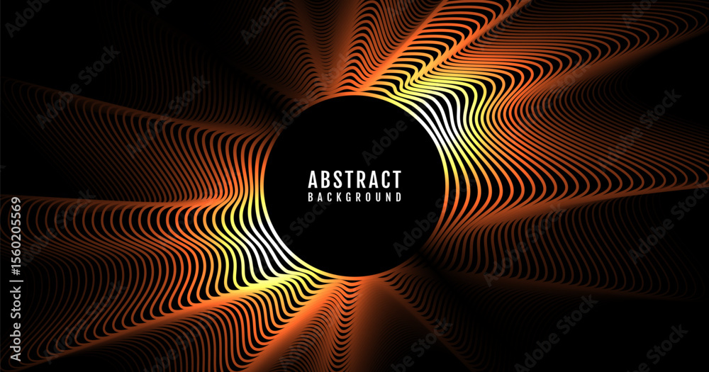 Poster 3d golden circle lines abstract background overlap layer on dark space with waves effect decoration.