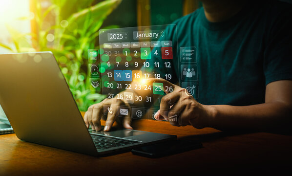 Event planner timetable agenda plan on a digital interface for 2025, managing schedules, appointments, reminders efficiently with smart technology for seamless organization and time management