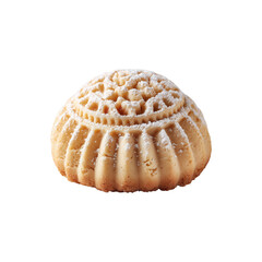 Isolated Egyptian Maamoul Cookie without Background with Patterned Top and Powdered Sugar