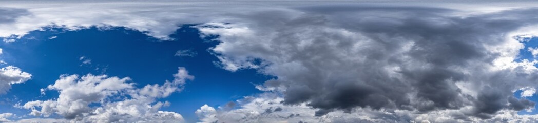 Blue sky with beautiful white clouds before storm. Seamless hdri panorama 360 degrees corner view...