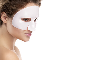 Woman Using Bio-Collagen Deep Hydration Sheet Mask for Skin Brightening and Firming