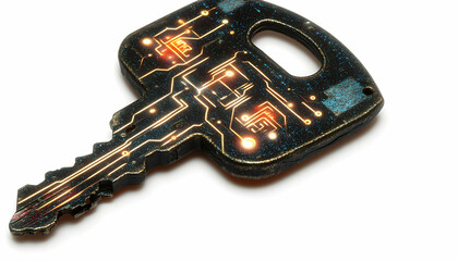 A futuristic key with circuit board design