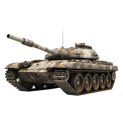 Detailed 3D model of a weathered military tank.