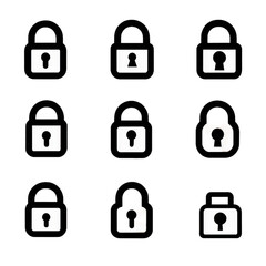 Lock and Unlock Icons Set: Security and Privacy Outline Symbol Collection, PNG Transparent