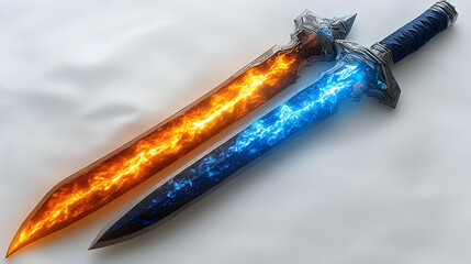 Two swords with fire and ice designs