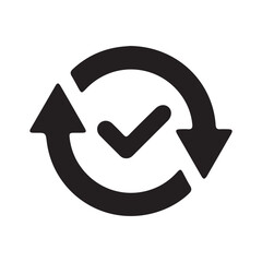 minimalist black circular arrows with checkmark icon on white background