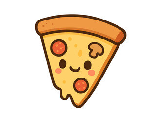 Funny Kawaii Pizza Slice with Cheese and Face – Cartoon