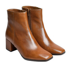 Brown leather ankle boots isolated on transparent background