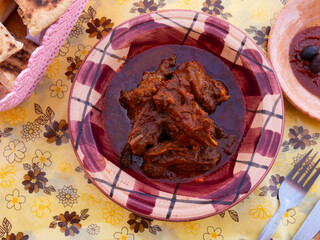 Traditional dish of Tunisian cuisine is tajine. Baked chicken or lamb meat cooked in fragrant gravy...
