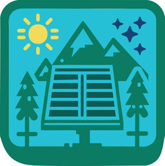 Flat Design Solar Energy Icon – Battery and Panel Stand

