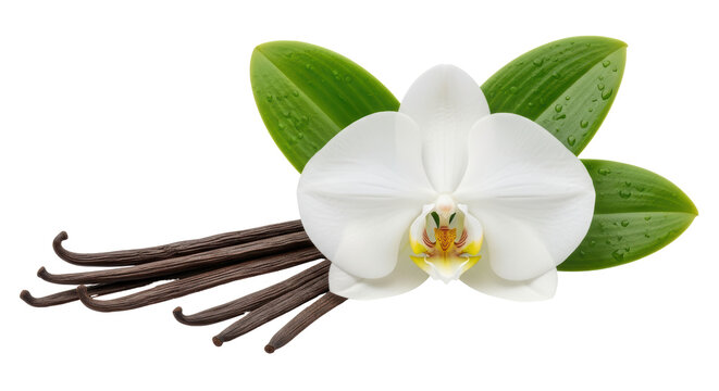 Isolated White Orchid Flower with Vanilla Pods