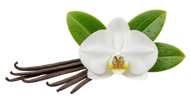 Isolated White Orchid Flower with Vanilla Pods