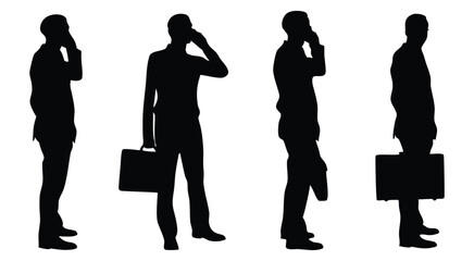 Businessmen Talking on Phone with Briefcases Silhouette