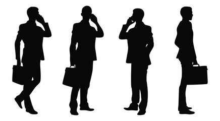 Professional Businessmen on Phone with Briefcases Silhouette