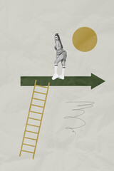 Image pop 3d vertical collage of happy businessman businesswoman stand arrow development career...