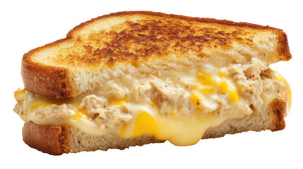 Warm and cheesy tuna melt sandwich isolated on transparent background

