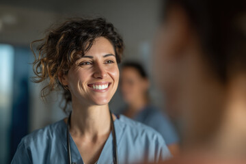 confident female gynecologist in modern clinic engaging with patient