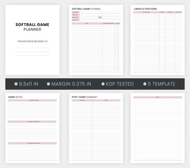 Softball Game Planner Printable Template, Softball Game Plan