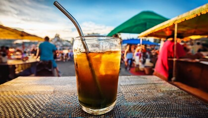 copo de cha mate gelado em uma feira no rio de janeiro brasil