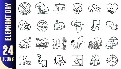 Fototapeta premium Various elephant icons for World Elephant Day celebration 