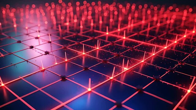 Red Laser Grid Pattern Glows Over Blue Surface Dynamic Light Array Technology