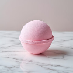 Pastel Pink Bath Bomb on Marble Countertop for a Luxurious and Relaxing Spa Experience at Home