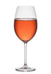 Glass of pink liquid, possibly a sparkling ros? or cocktail, on a clean black background